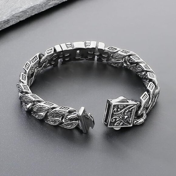 Vintage Cross Men Bracelet Stainless Steel Men's link Bracelet Silver 8.66" - Picture 2 of 6